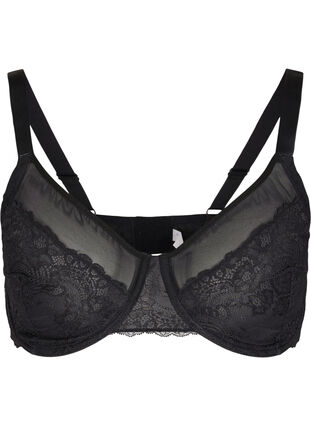 Lace bra with mesh, Black, Packshot image number 0