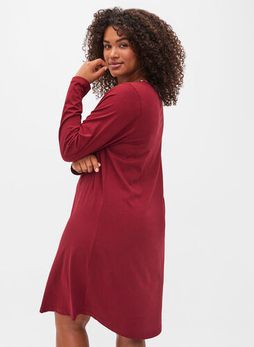 Cotton nightdress with long sleeves, Cabernet, Model image number 1
