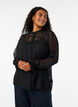 Shirt blouse with lace insert and dot pattern, Black, Model image number 0