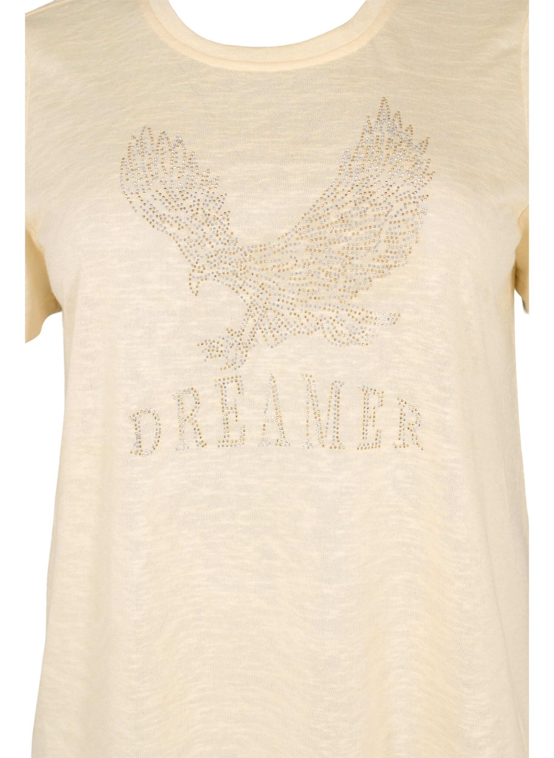 Zizzifashion T-shirt with studs and round neck, Buttercream, Packshot image number 2