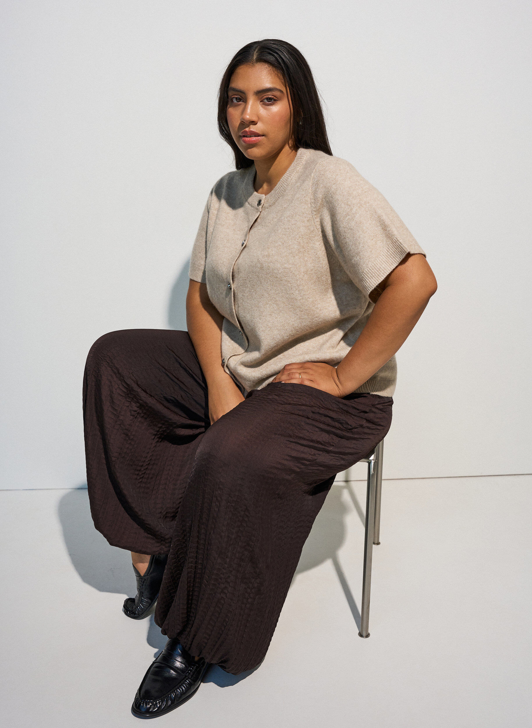 ZizzifashionKnit cardigan with short sleeves, Beige, Image image number 0