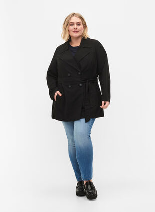 Trench coat with belt and pockets, Black, Model image number 2