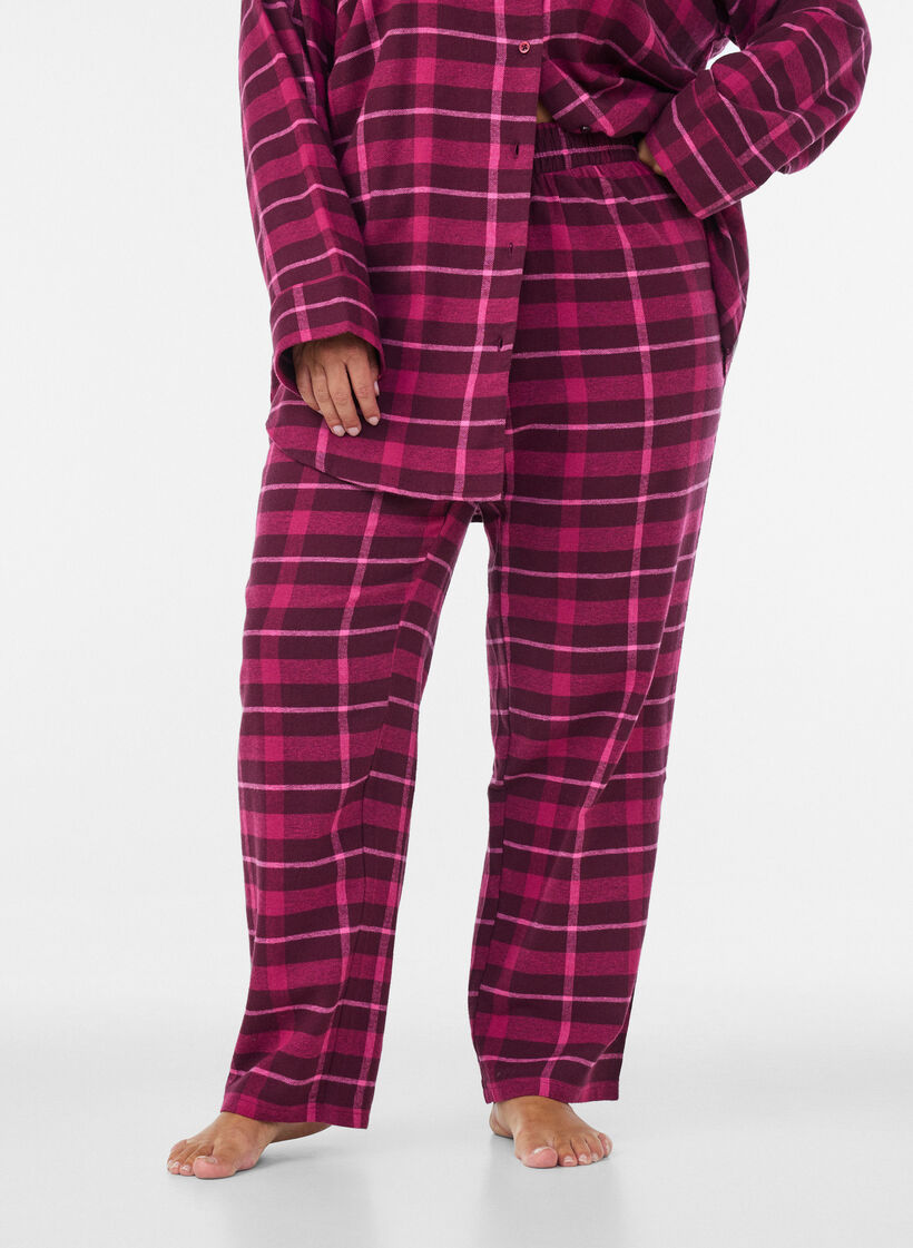 Checked cotton pyjama bottoms, Red, Model image number 2