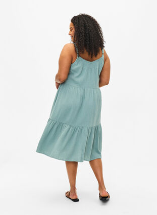 Plain cotton strap dress, Chinois Green, Model image number 1