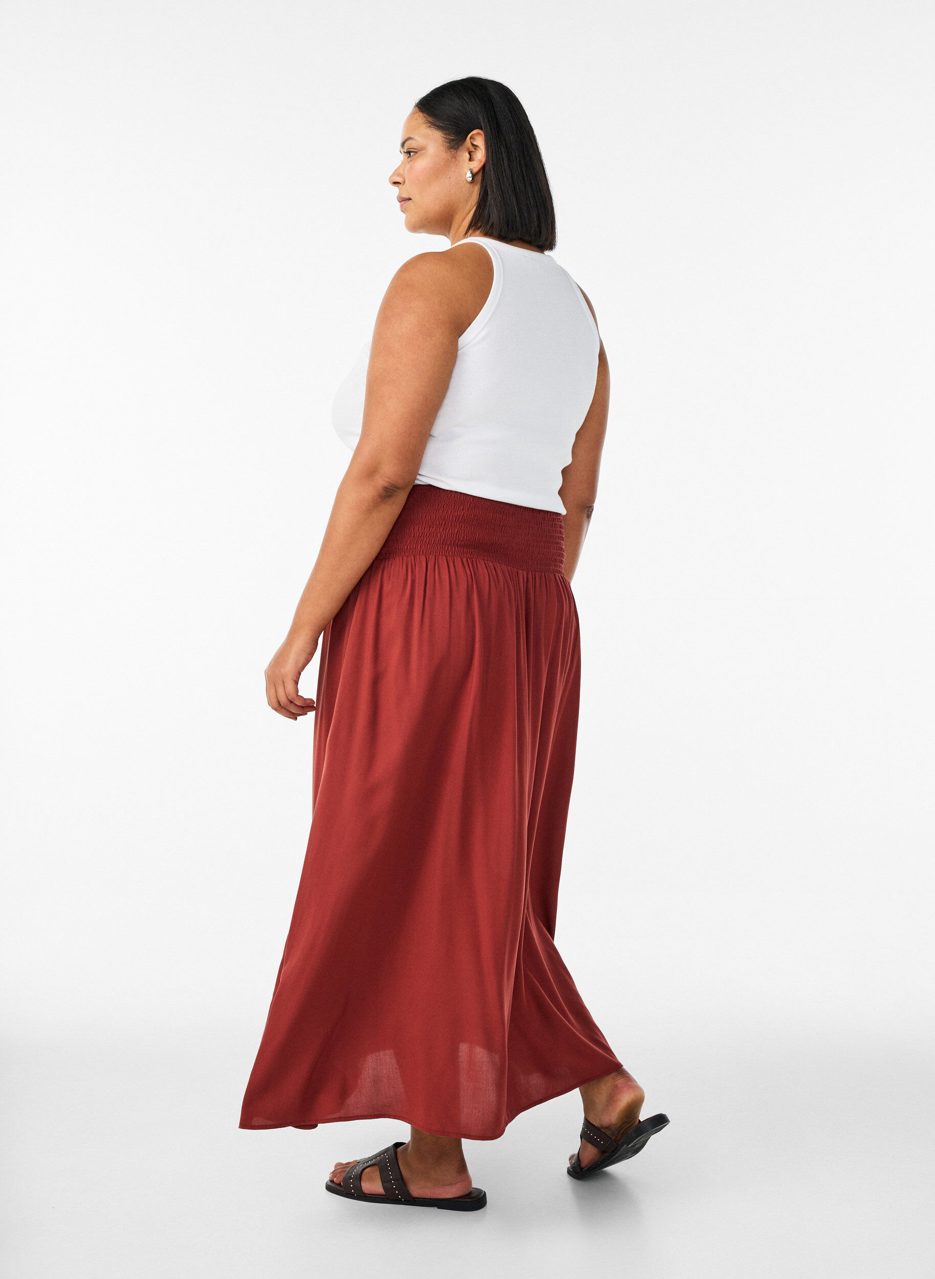 ZizzifashionViscose maxi skirt with smocking, Red, Model image number 1