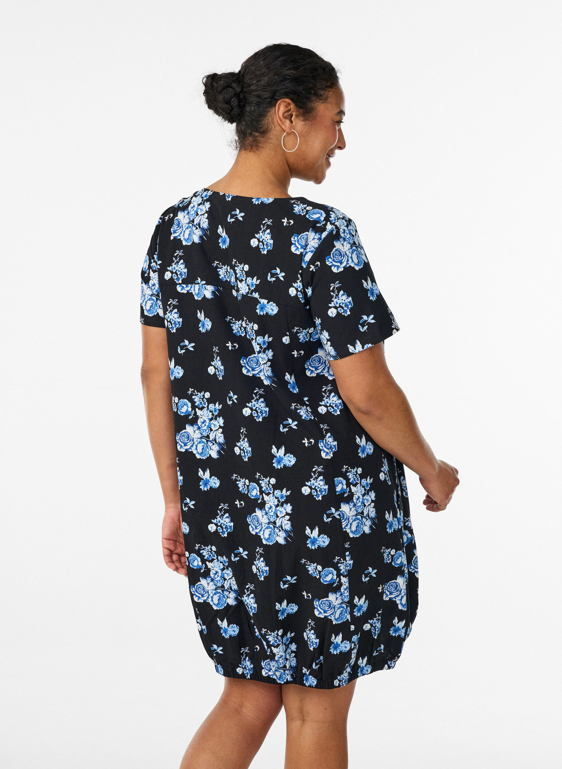 ZizzifashionShort-sleeved cotton dress with print, Black, Model image number 2