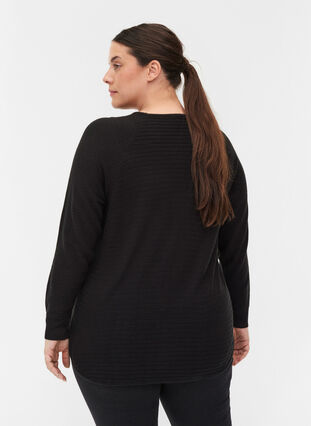 Knit blouse with texture and round neckline, Black, Model image number 1