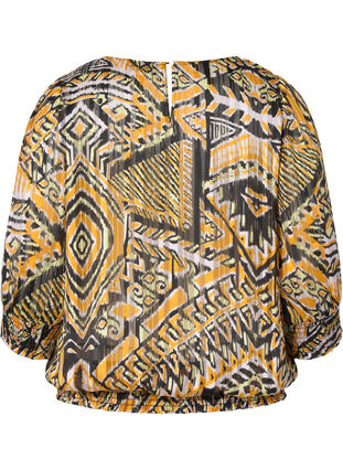 Printed top with smock and 3/4 sleeves, Yellow Aztec AOP, Packshot image number 1