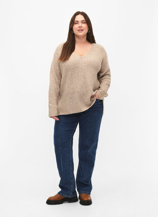 Knit sweater with slit, Simply Taupe Mel., Model image number 2