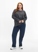 Melange blouse with round neck and long sleeves, Dark Grey, Model image number 2