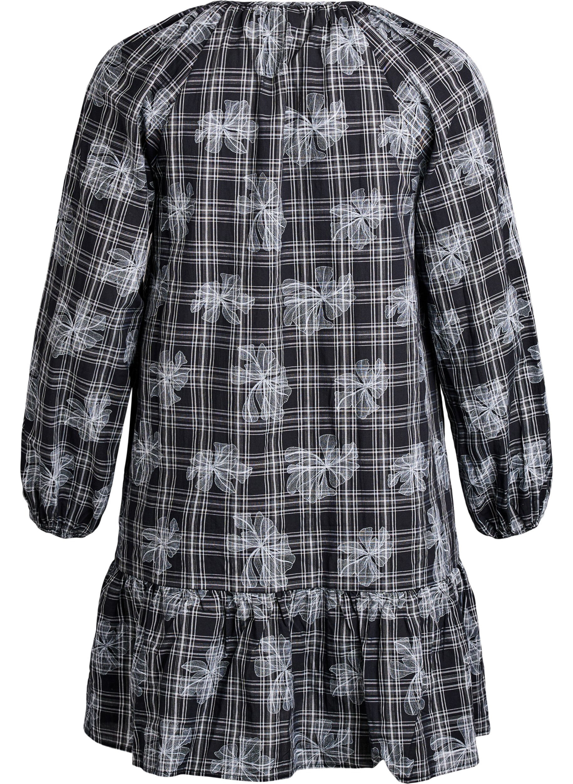 Zizzifashion Short dress with check and floral print, Black, Packshot image number 1