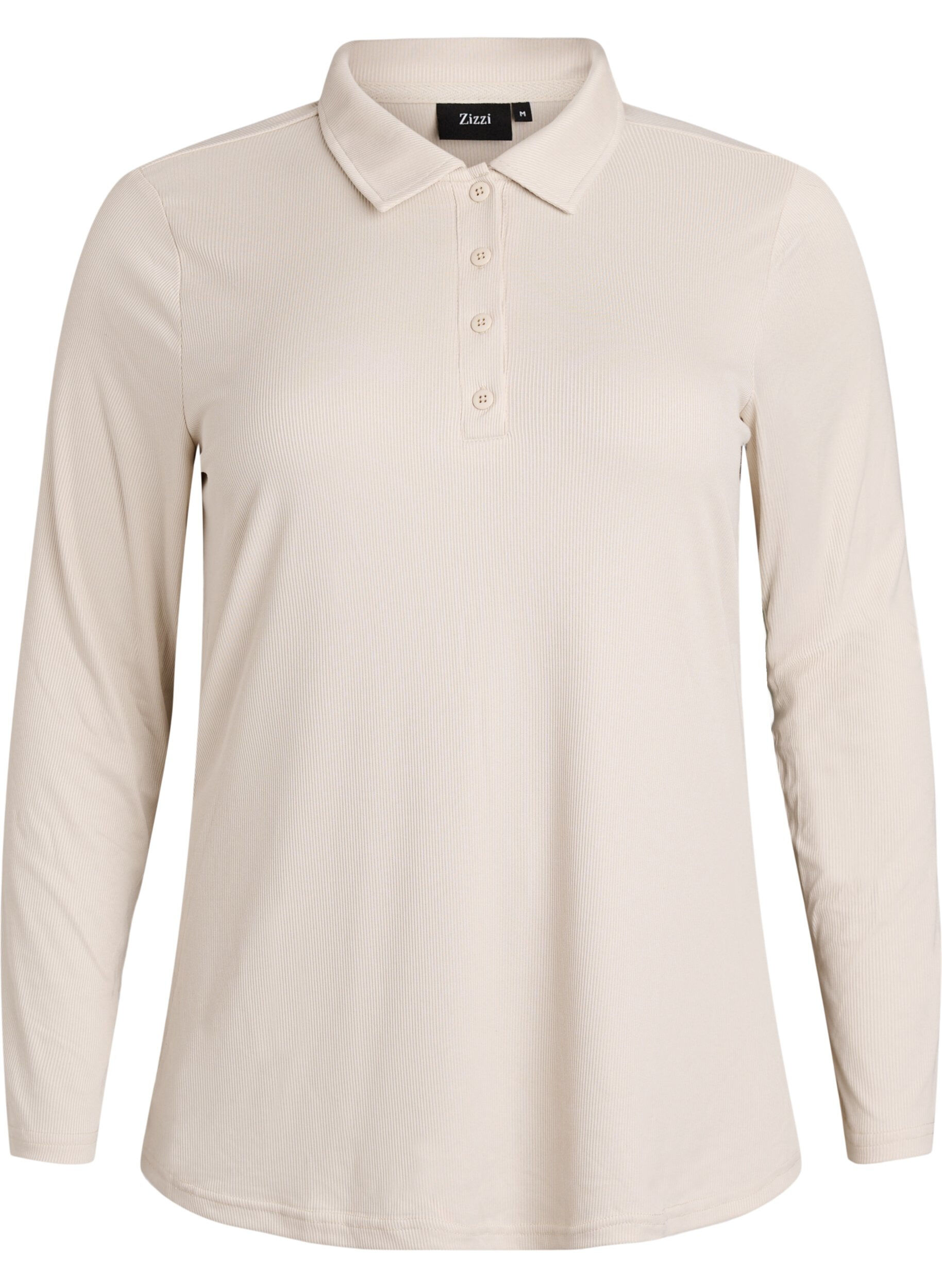 Zizzifashion Polo shirt in soft rib with long sleeves, Beige, Packshot image number 0