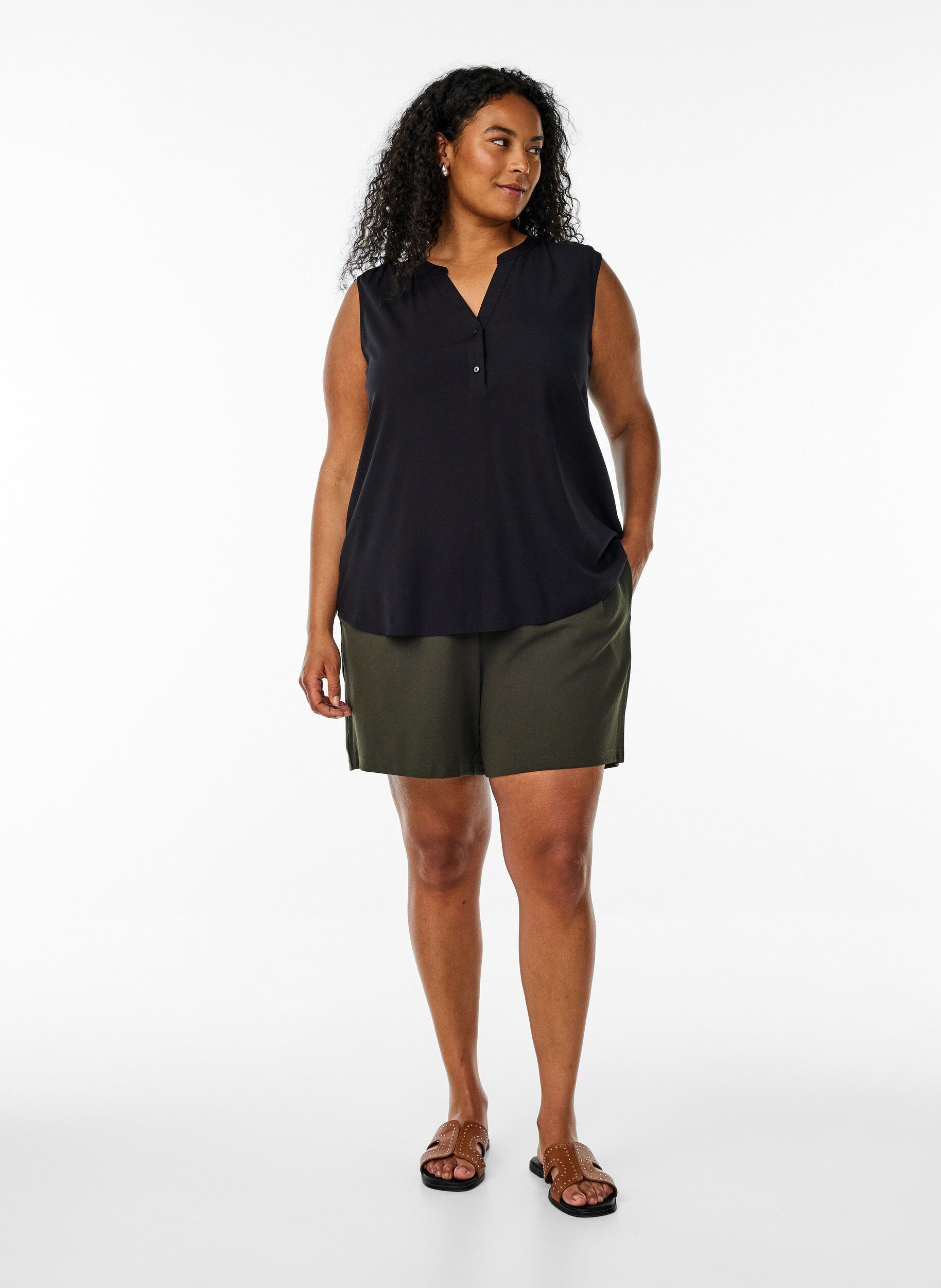 ZizzifashionSleeveless viscose blouse, Black, Model image number 1