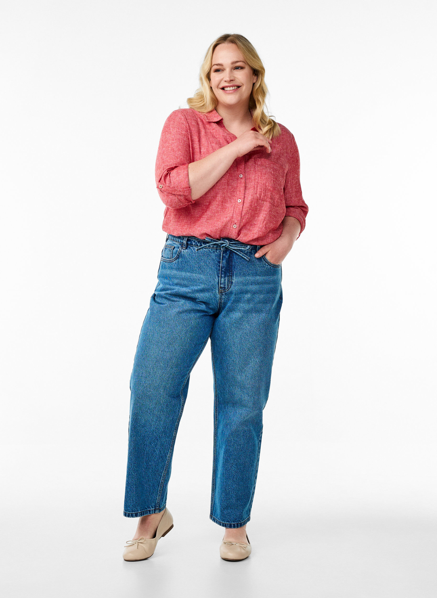 ZizzifashionShirt in linen and viscose with 3/4 sleeves, Red, Model image number 1