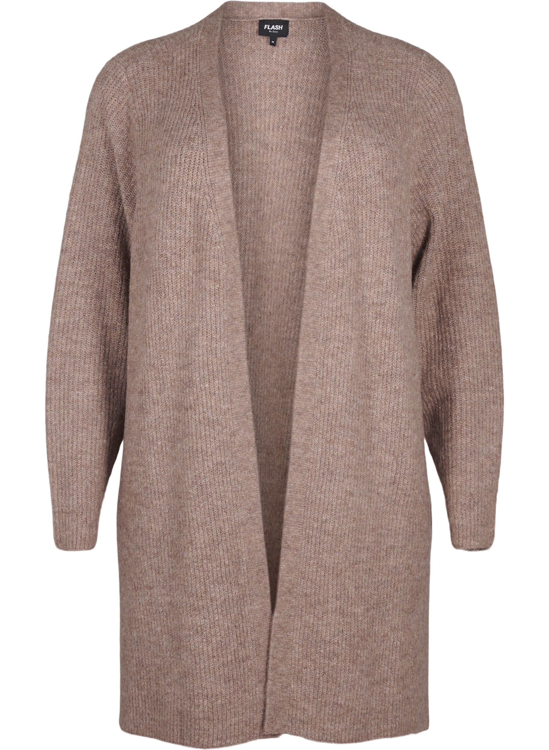 Zizzifashion FLASH - Ribbed cardigan with slits, Brown Lentil Melange, Packshot image number 0