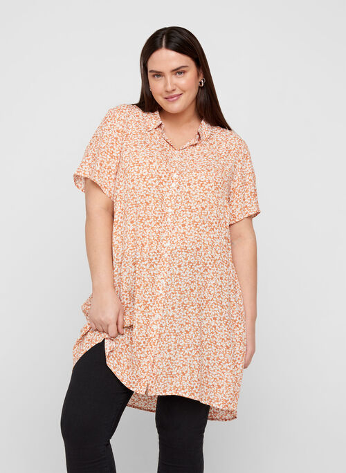 Printed viscose tunic with buttons