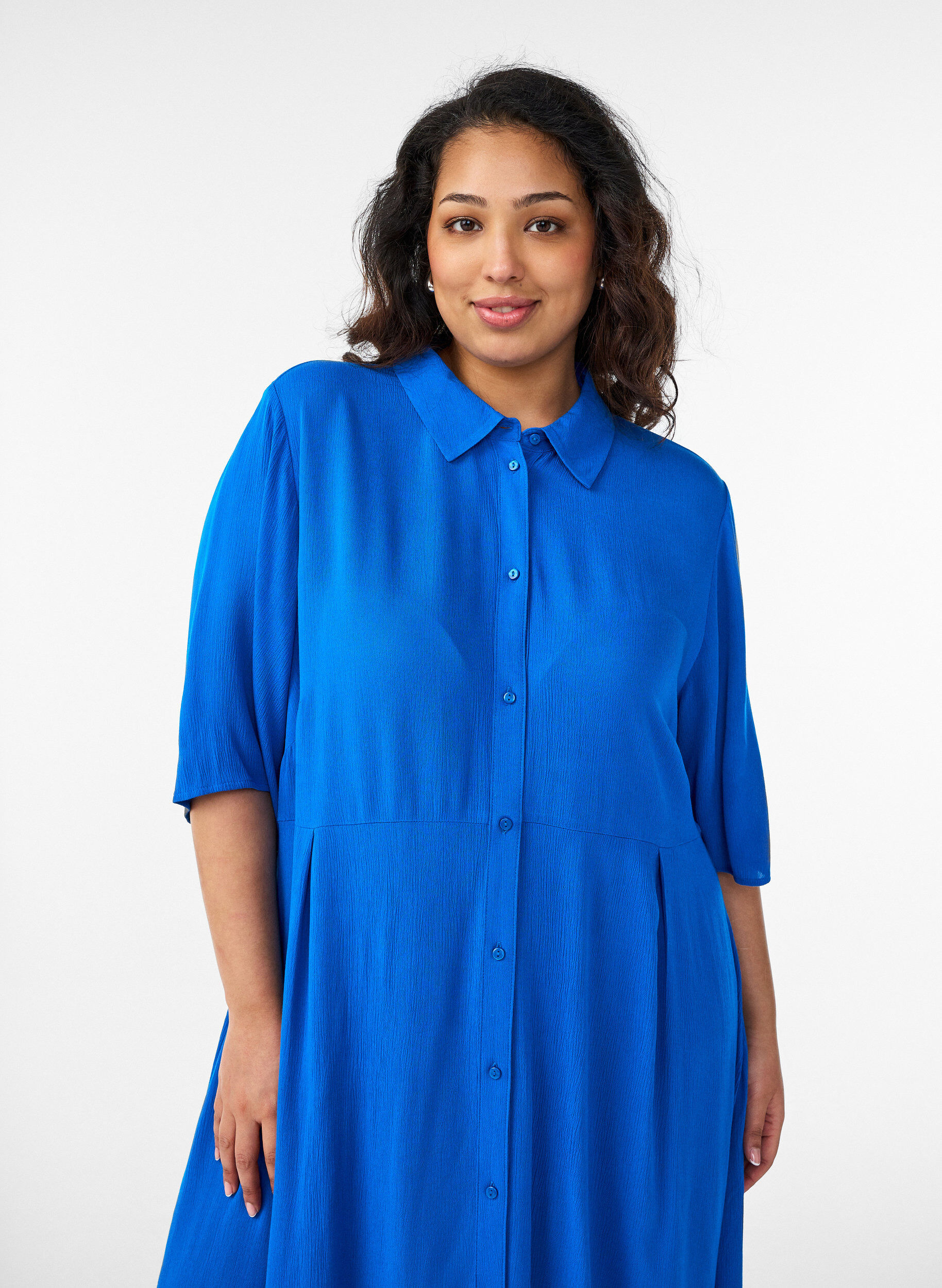ZizzifashionMidi shirt dress with short sleeves, Blue, Model image number 2