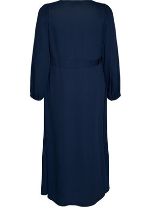 Maxi dress with a wrap-over neckline and long sleeves - Blue - Sz. 40-64 - Zizzifashion Maxi dress with a wrap-over neckline and long sleeves - Blue - Sz. 40-64 - Zizzifashion