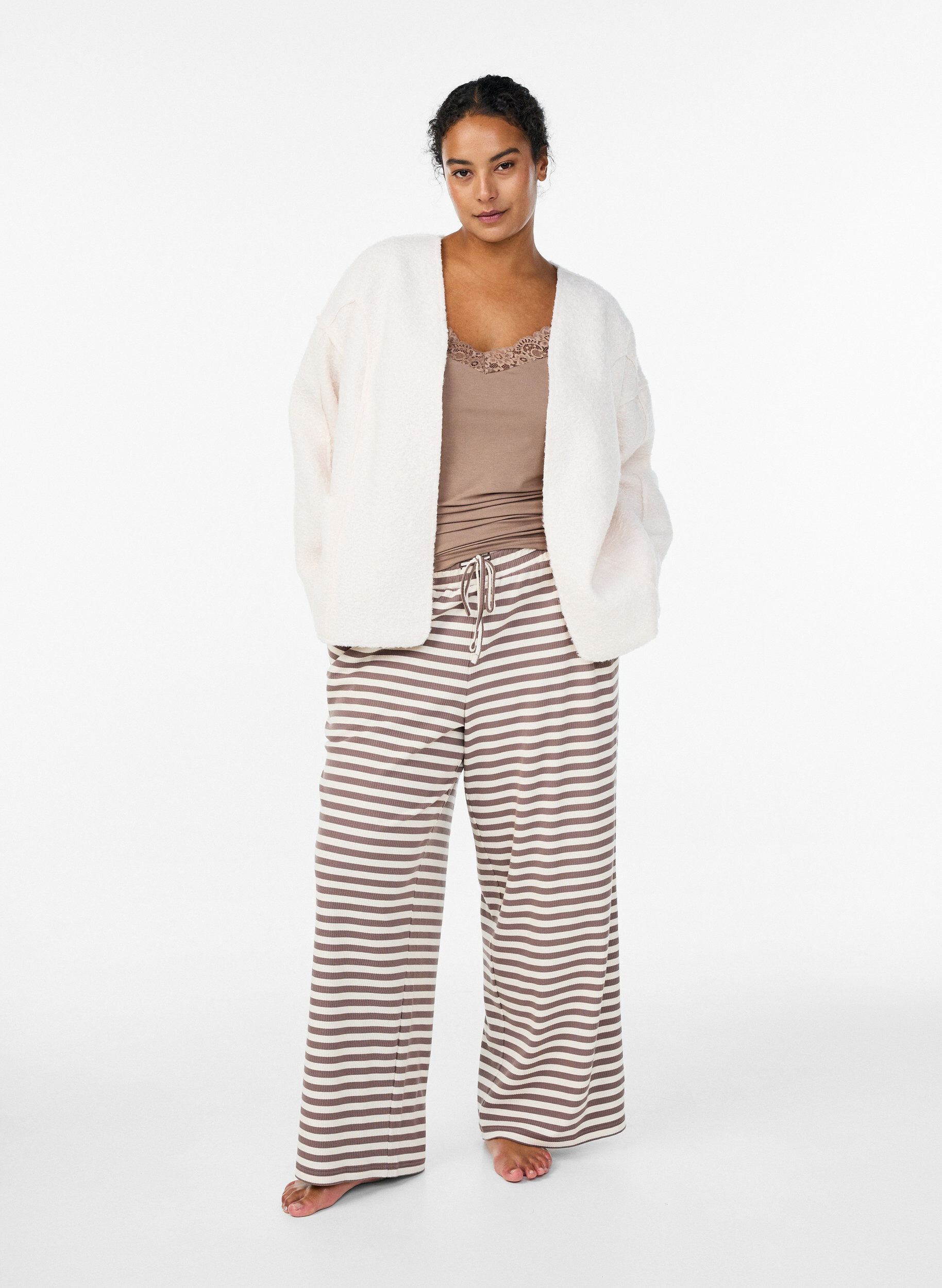 ZizzifashionLoose cardigan with pockets, Vanilla, Model image number 1