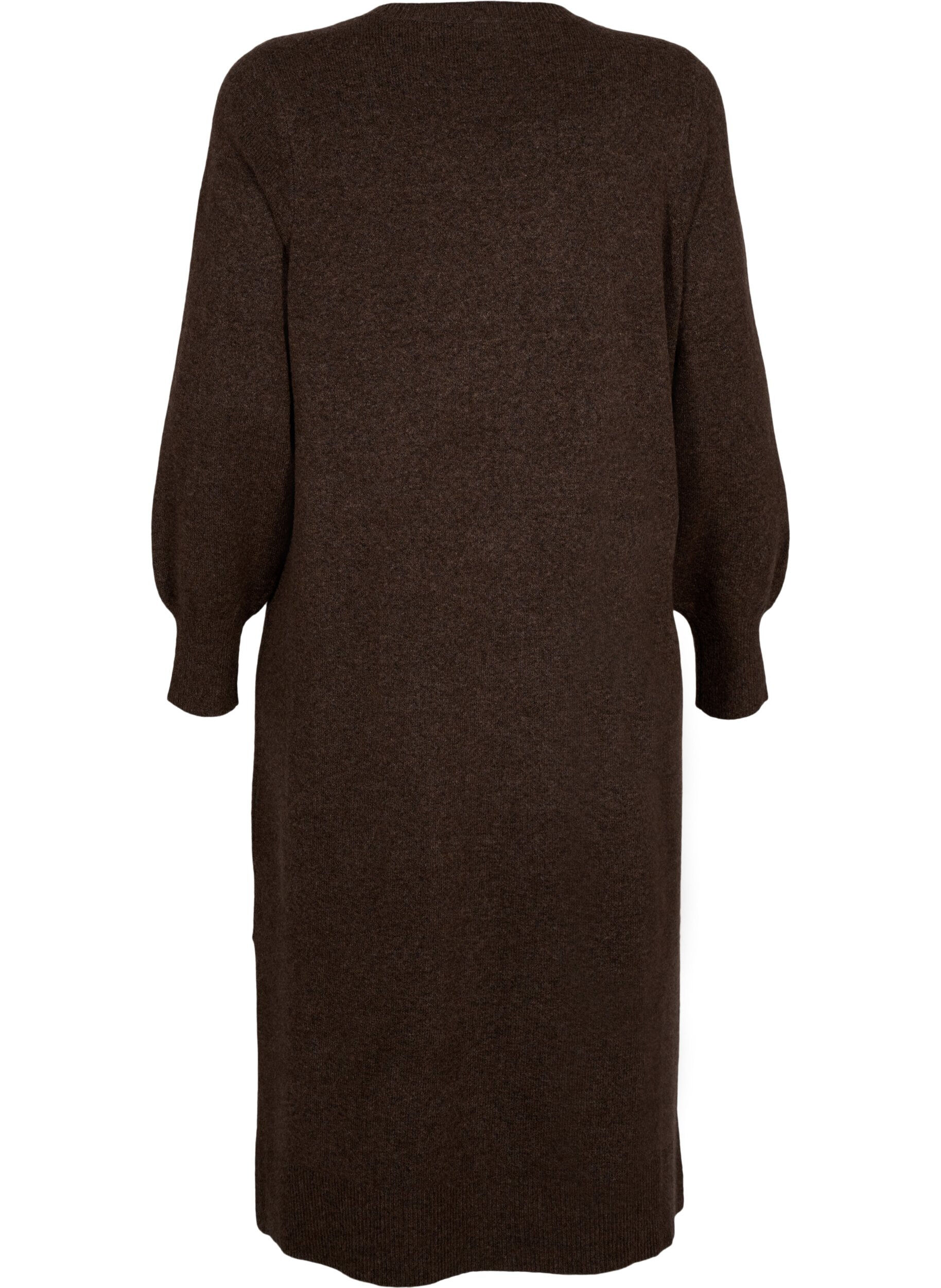 Zizzifashion Long-sleeved knitted dress with V-neck, Brown, Packshot image number 1