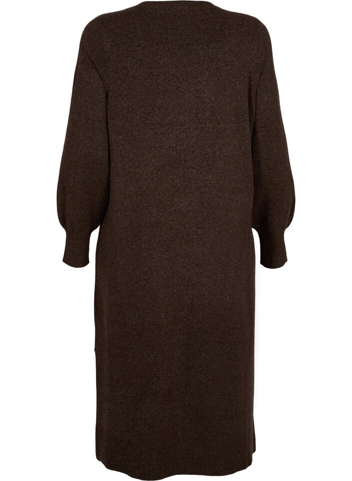 Long-sleeved knitted dress with V-neck, Brown, Packshot image number 1