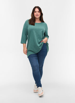 Long blouse with crew neck and 3/4 sleeves, Sagebrush Green, Model image number 2