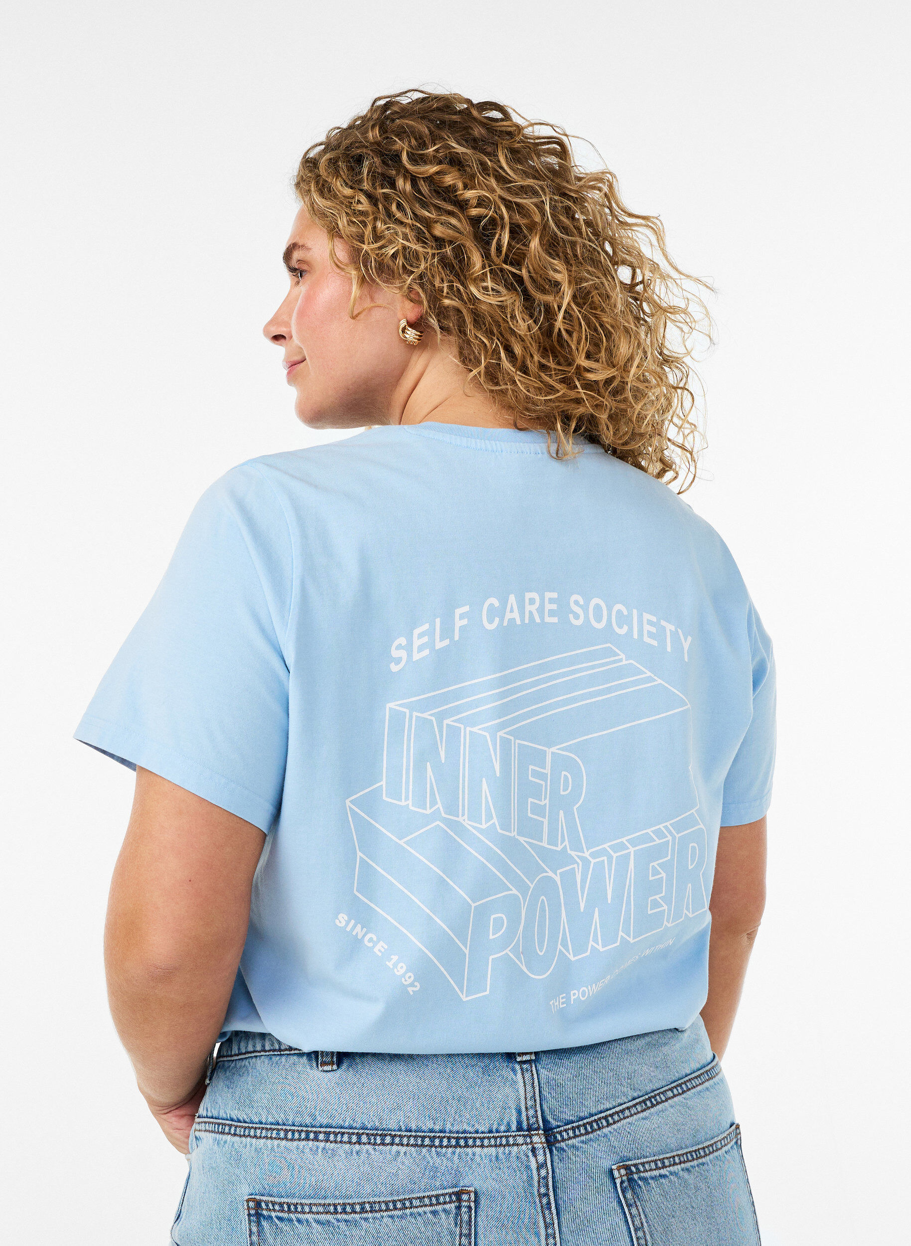 Organic cotton graphic T-shirt, Light Blue, Model