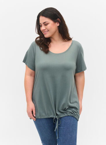 Short sleeved t-shirt with adjustable bottom, Balsam Green, Model image number 0