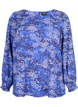 FLASH - Long sleeved blouse with smock and print, Dazzling Blue AOP, Packshot image number 0