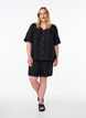 V-neck shirt blouse with short sleeves, Black, Model image number 1