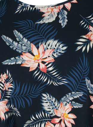 Viscose blouse with print and short sleeves, Blue Flower Leaf AOP, Packshot image number 2