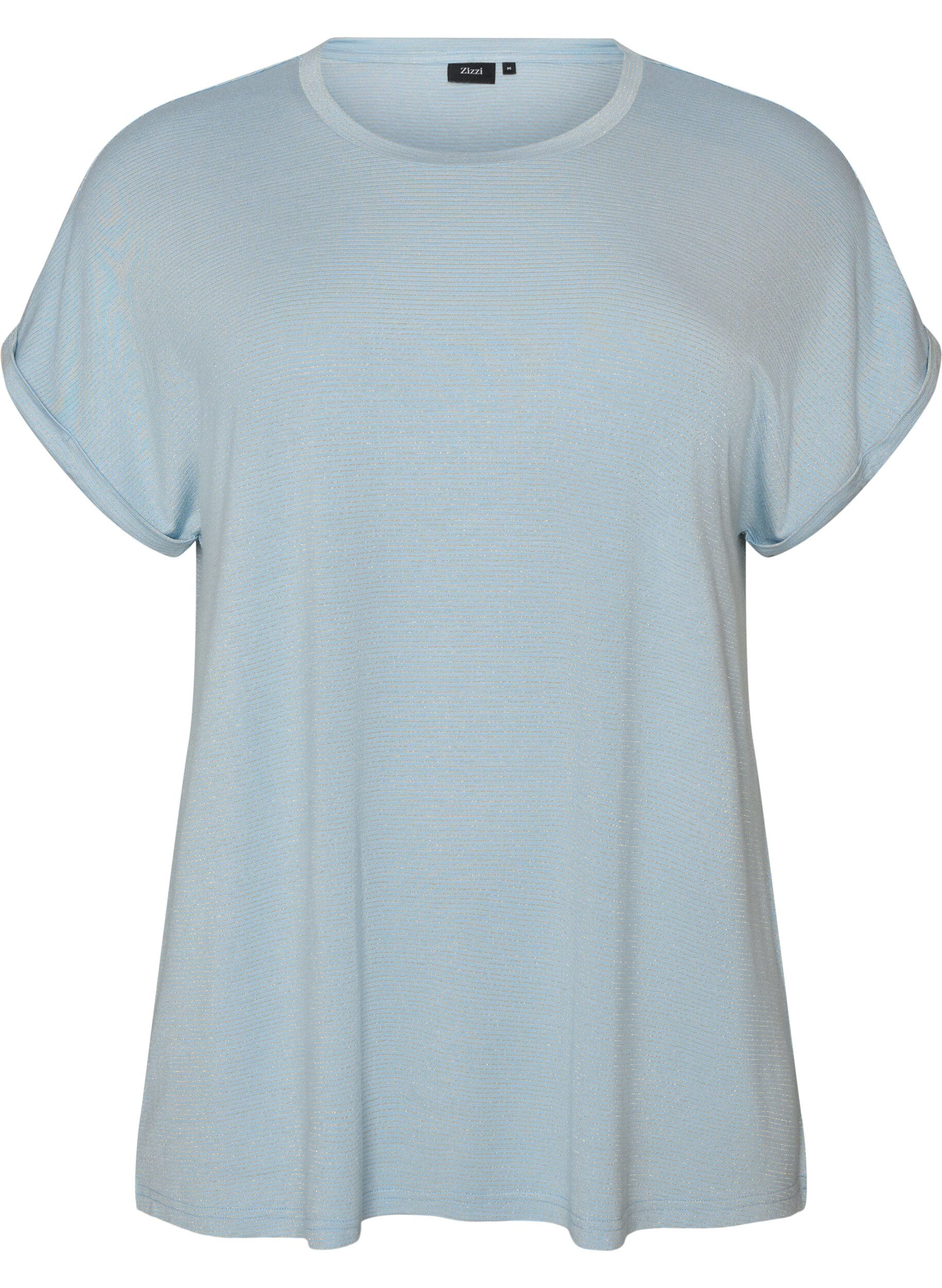 ZizzifashionViscose T-shirt with glitter stripes, Light Blue, Packshot image number 0