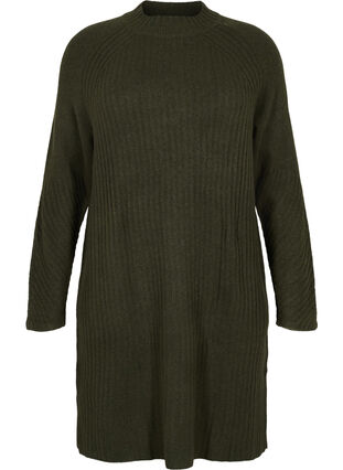 Ribbed Knit Dress with Turtleneck, Forest Night Mel., Packshot image number 0