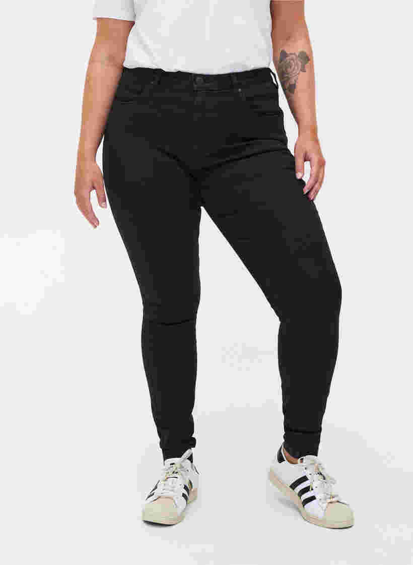 Super slim Amy jeans with high waist, Black, Model image number 3