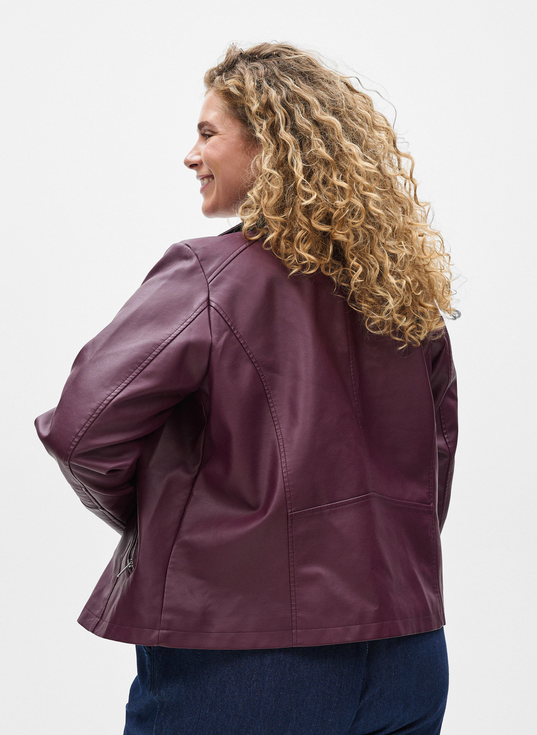 Zizzifashion Biker jacket in faux leather, Dark Bordeaux, Model image number 2