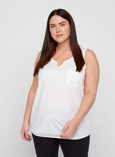 Plain-coloured top in cotton, Bright White, Model image number 0