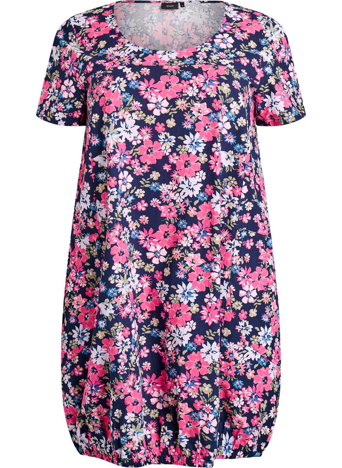 Short-sleeved cotton dress with print, Blue, Packshot image number 0