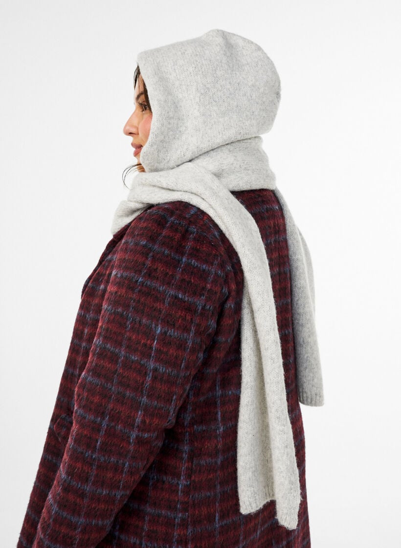 Knitted hooded scarf, Grey, Model image number 1