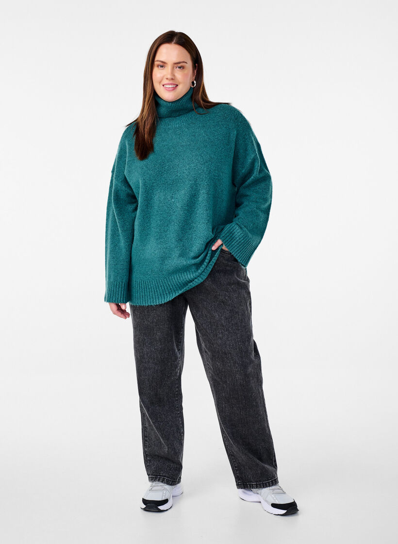 Knitted turtleneck blouse, Atlantic Deep Mel., Model image number 2