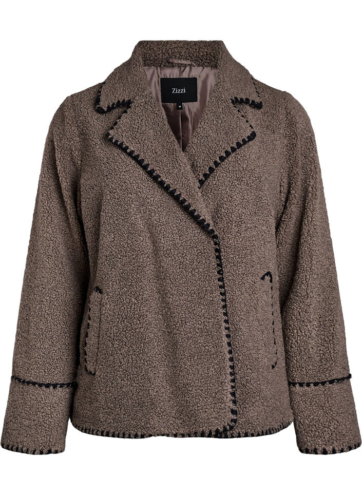 Teddy jacket with contrast details, Brown, Packshot image number 0