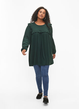 Viscose tunic with ruffles, Scarab, Model image number 2