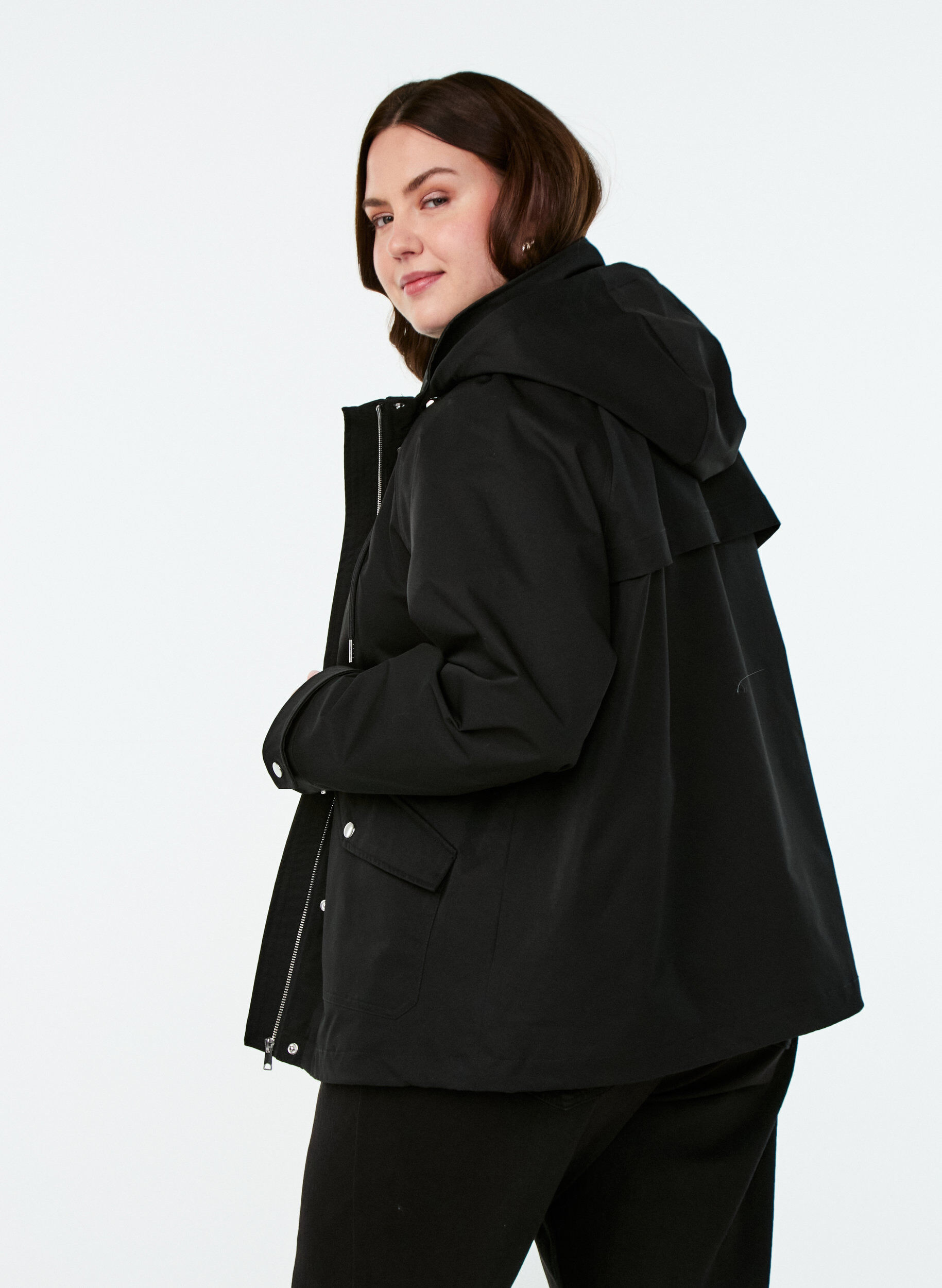 ZizzifashionShort spring jacket with detachable hood, Black, Model image number 2