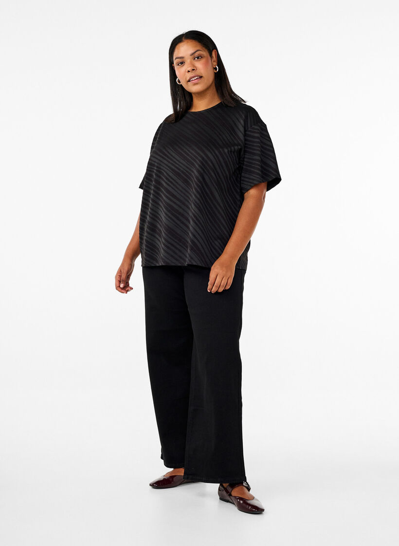 Oversize blouse with pattern, Black, Model image number 1
