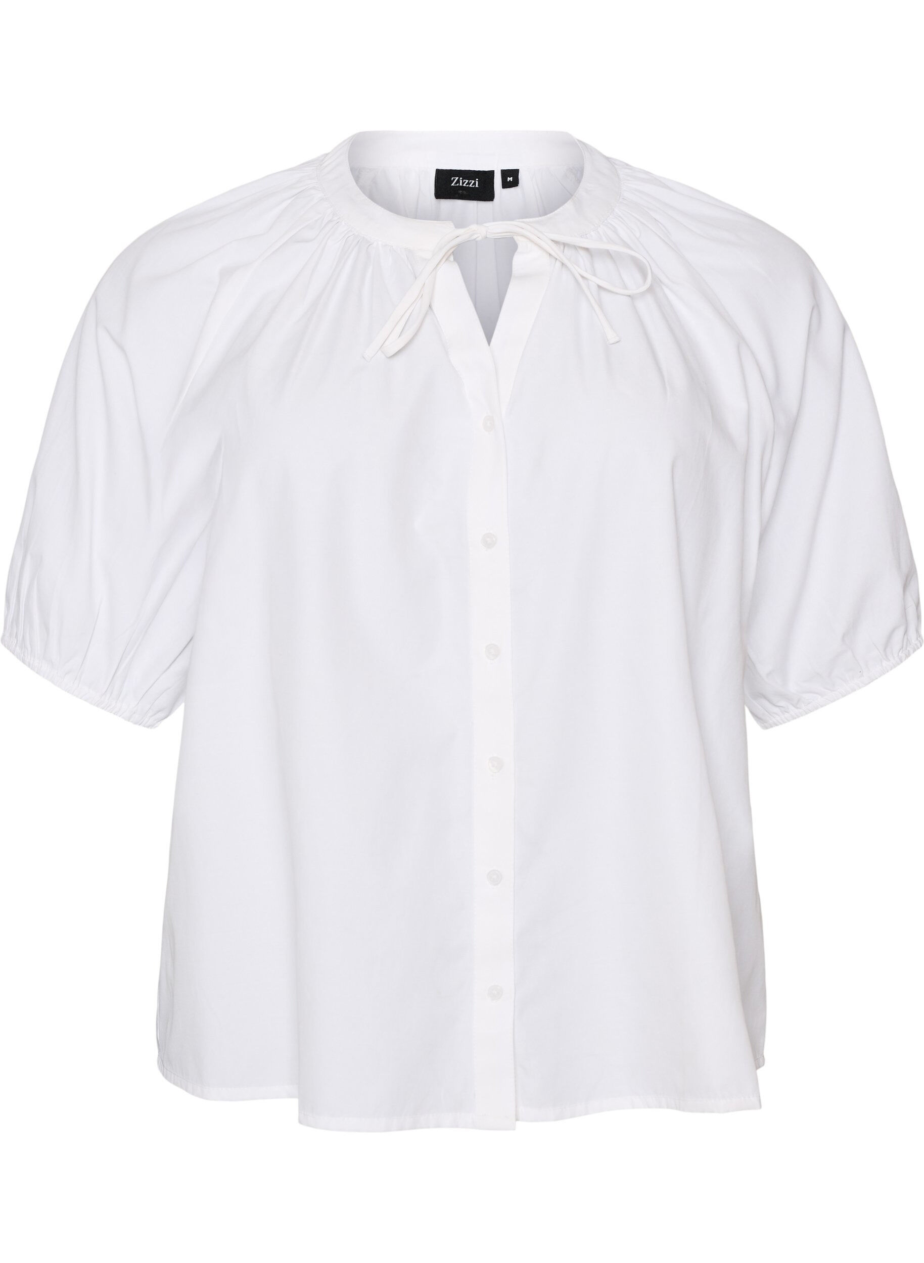 ZizzifashionShirt blouse with button fastening and tie-belt, White, Packshot image number 0
