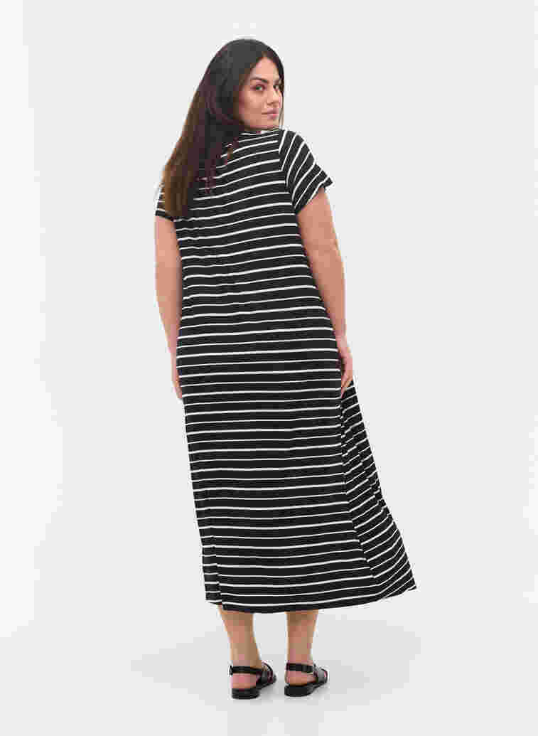 Striped short-sleeved midi dress, Black w. Stripe, Model image number 0
