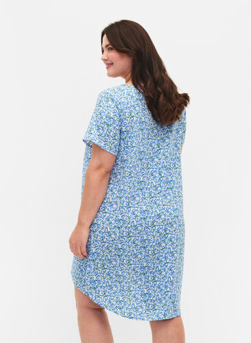 Dress with print and short sleeves, Blue Small Flower, Model image number 1