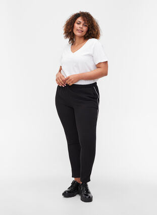 Pants with pockets and piping, Black w. White, Model image number 0