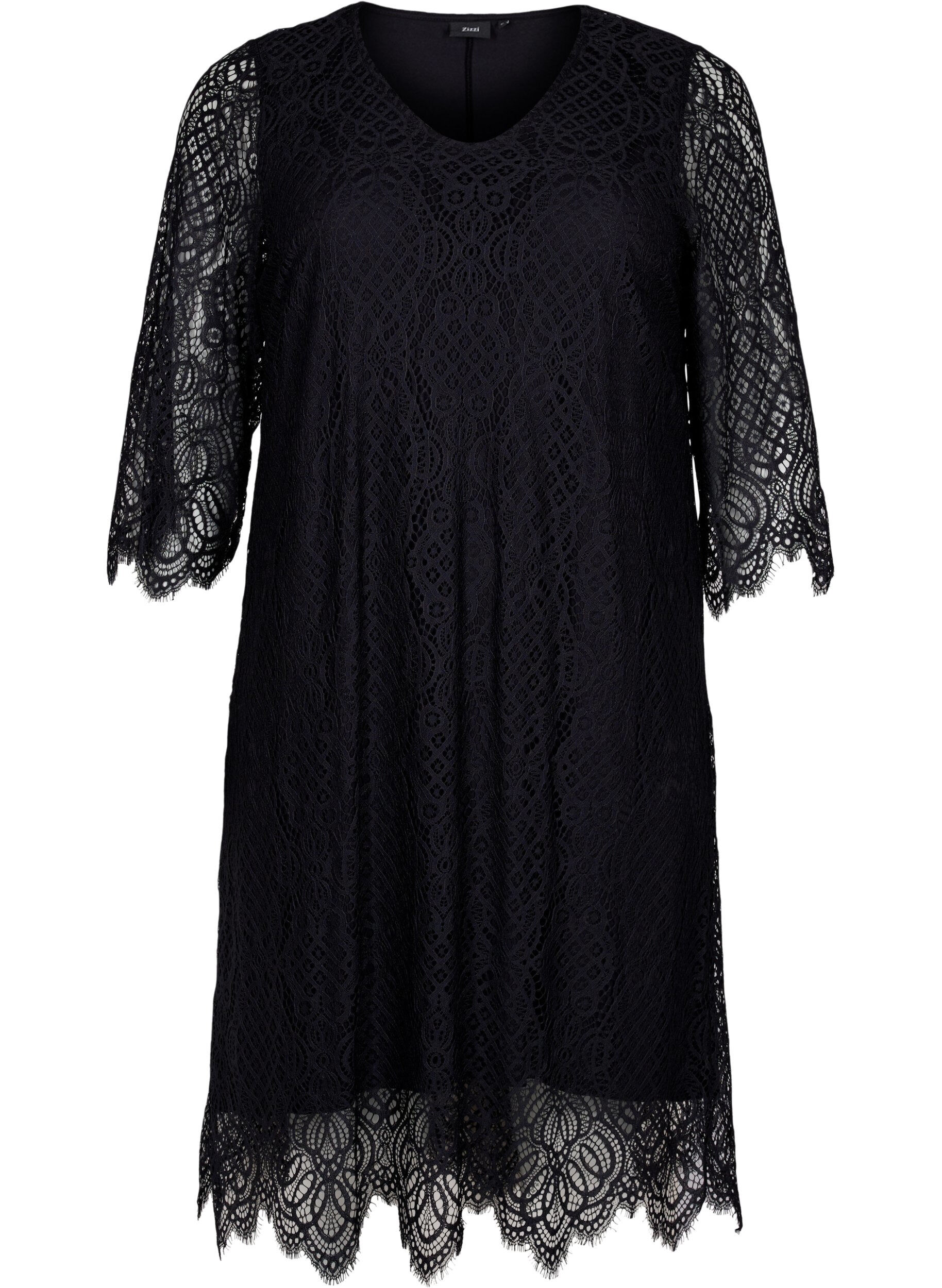 Zizzifashion Lace Dress with 3/4 sleeves, Black, Packshot image number 0