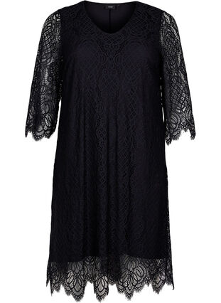 Lace Dress with 3/4 sleeves, Black, Packshot image number 0