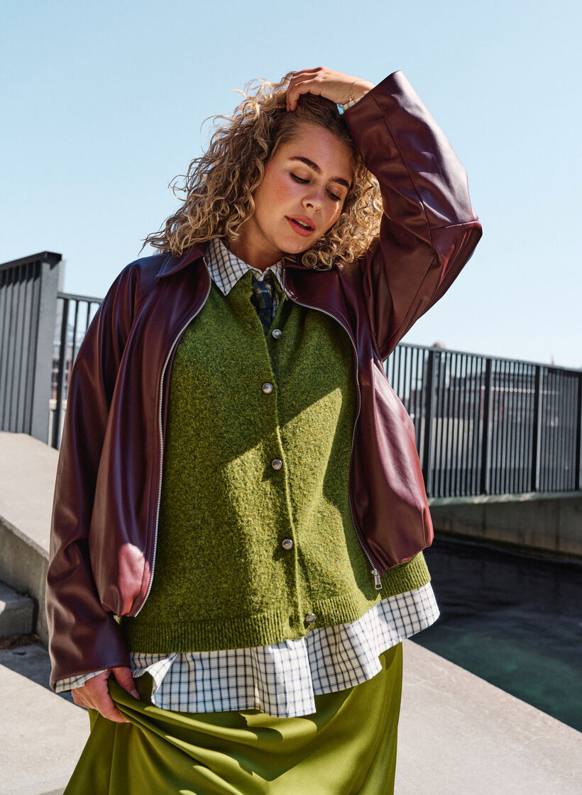 Faux leather bomber jacket with a drawstring hem, Brown, Image image number 0